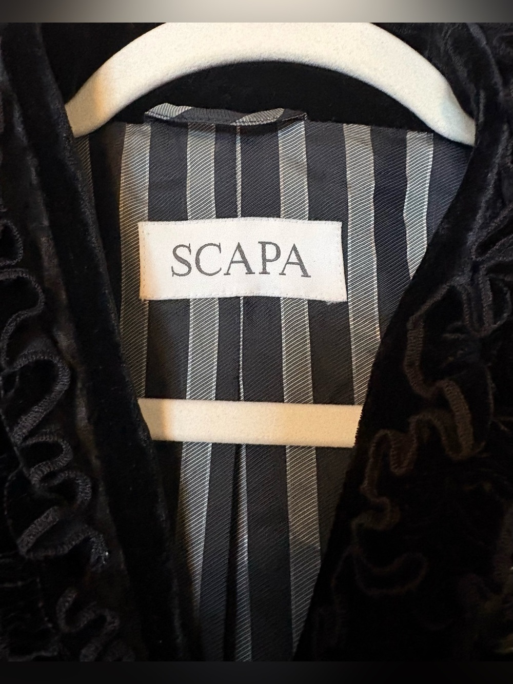 VINTAGE SCAPA Black Velvet Frock Coat Military Gothic Victorian Long Jacket(12) - Picture 2 of 16